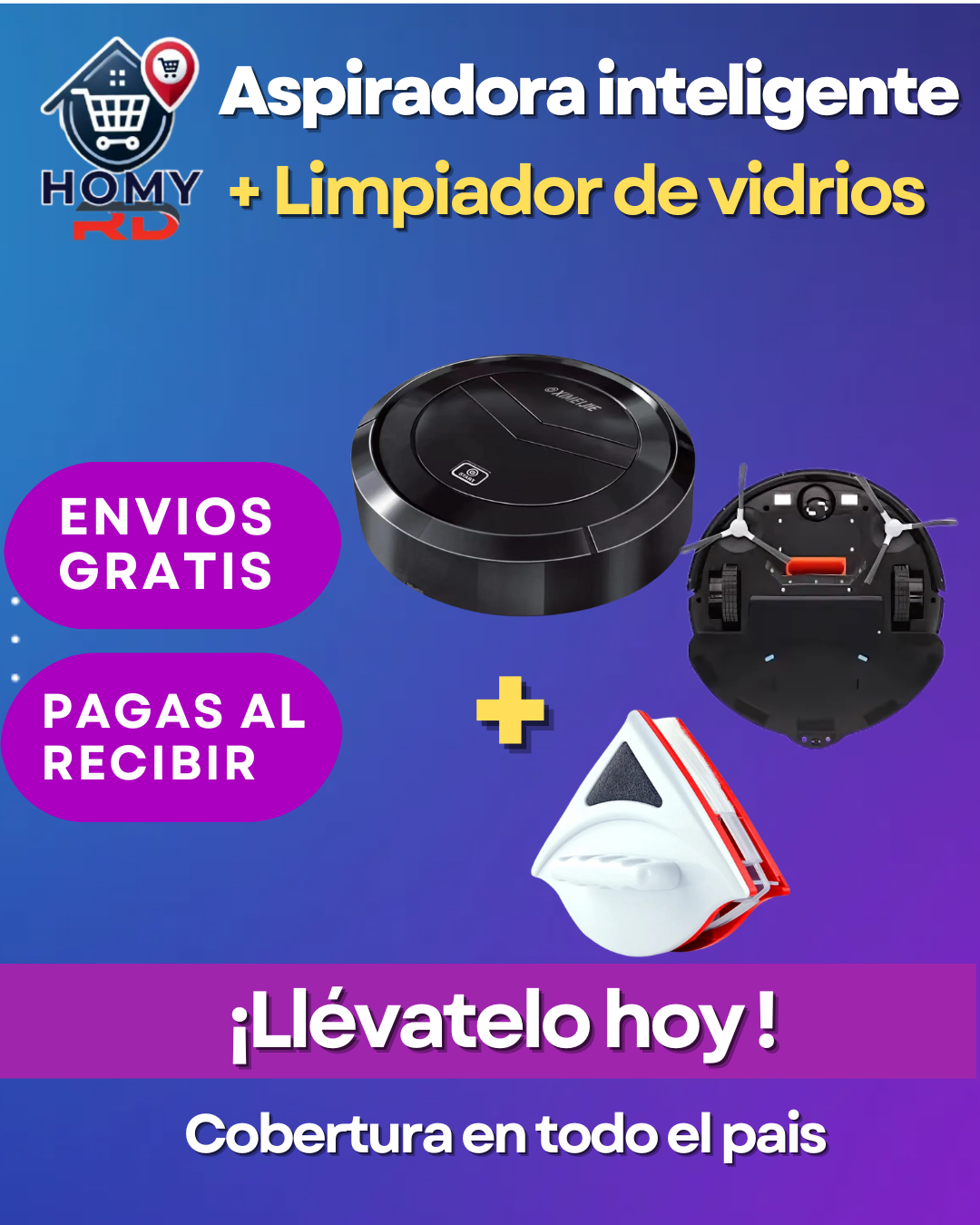 Aspiradora Robot inteligente 4 en 1 Mas Limpiador de vidrio magnético
