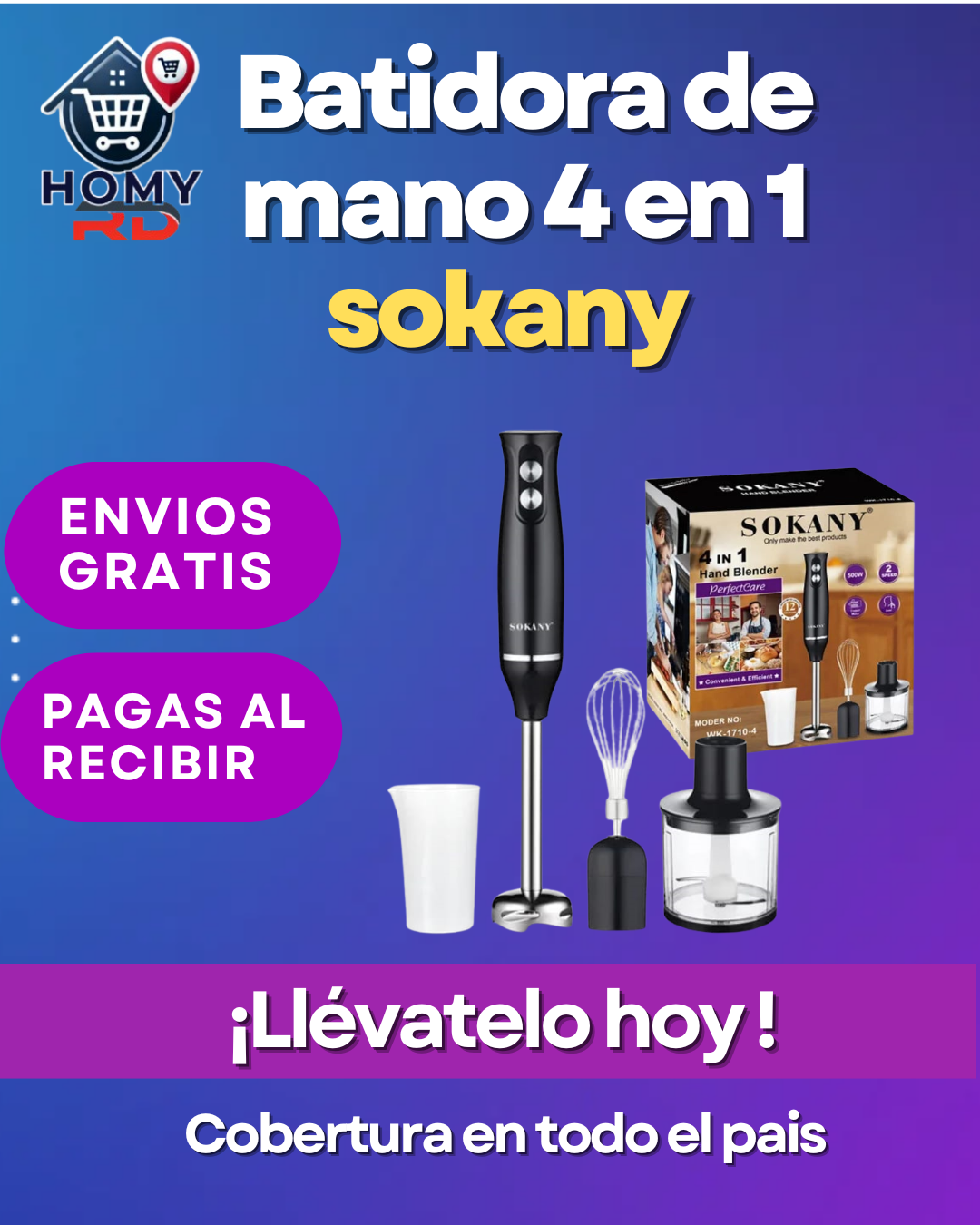 |Batidora de Mano 4 en 1| SOKANY